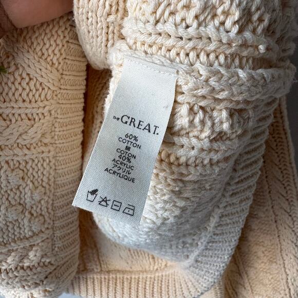 The Great. Sweater Floral Embroidered Cable Knit Pullover Sweater Cream Size 1/S - Picture 8 of 9